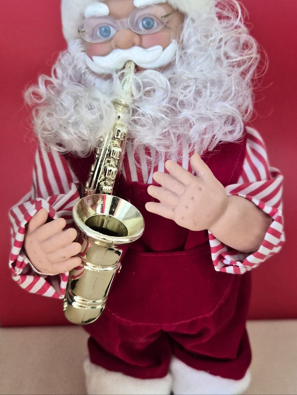 Vintage Traditional Christmas Santa with Saxophone and Music
